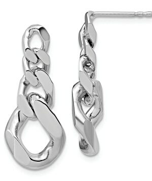 Rhodium Over Sterling Silver Polished Link Post Dangle Earrings