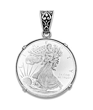 Silver Treasures by Samuel B. Silver/18k Gold Accent 1/4 oz Walking Liberty Round Pendant