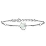 Rhodium Over Sterling Silver Mother of Pearl Heart 6.5 Inch with 1 Inch Extension Bracelet