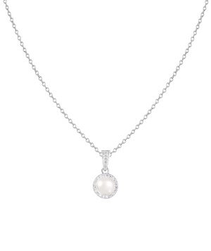 6-6½mm Cultured Freshwater Pearl and Cubic Zirconia Rhodium Over Sterling Silver Pendant