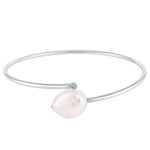 Sterling Silver Rhodium plated bangle bracelet with a 7.5-8mm white freshwater pearl, 7"