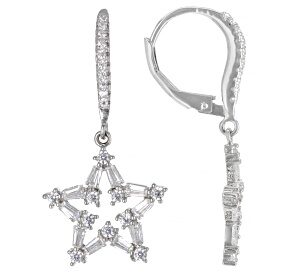 White Cubic Zirconia Rhodium Over Sterling Silver Star Earrings 1.62ctw
