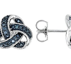 Blue Diamond Rhodium Over Sterling Silver Love Knot Stud Earrings 0.10ctw