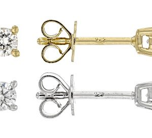 Round Lab-Grown Diamond G-H VS Rhodium and 14K YG Over Silver Solitaire Stud Earrings 2 Pairs .50ctw