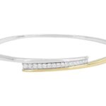 White Lab-Grown Diamond H SI2 14K Yellow Gold and Rhodium Over Silver Bangle Bracelet 0.50ctw