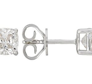 White Lab-Grown Diamond G-H VS Rhodium Over Sterling Silver Solitaire Stud Earrings 2.00ctw